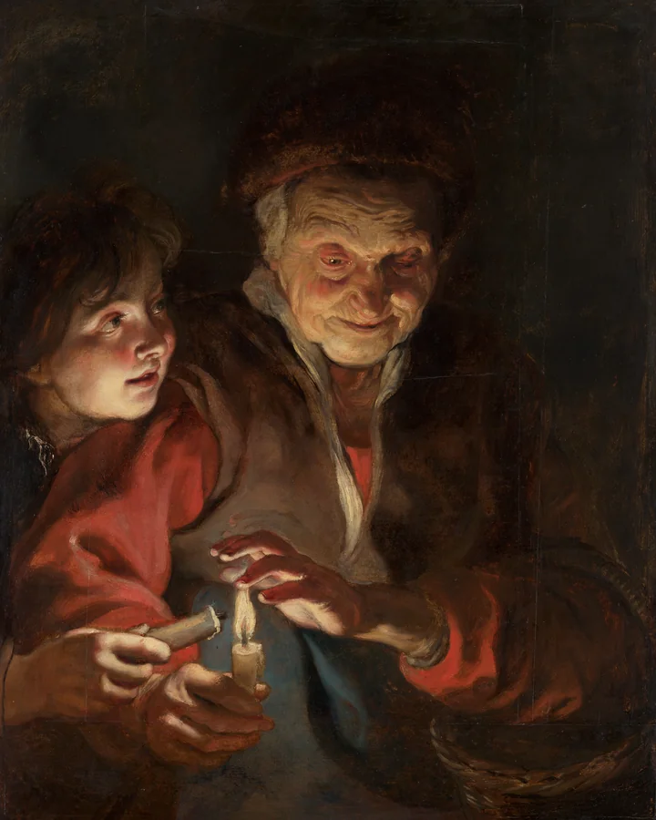 Vecchia e bambino con candela — Peter Paul Rubens (c. 1616-17), Mauritshuis, L'Aia